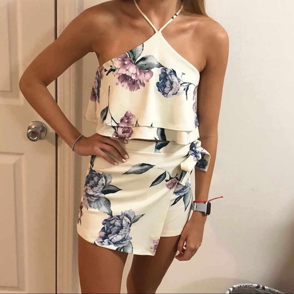 NWOT White Floral Two Piece Set